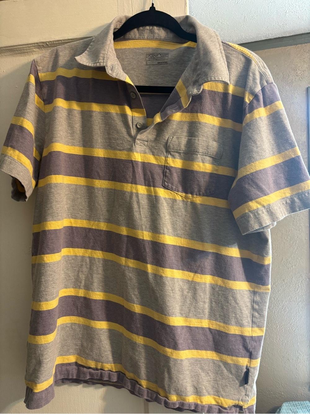 Patagonia Gray and Yellow Striped Polo Shirt